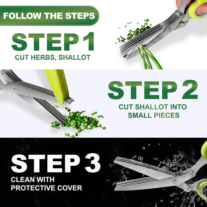 Herb Scissors, Shallot Scissors, Multipurpose 5 Blade Kitchen Herb Shears, Herb Cutter with Safety Cover and Cleaning Comb for Chopping Shallot Basil Chive Parsley