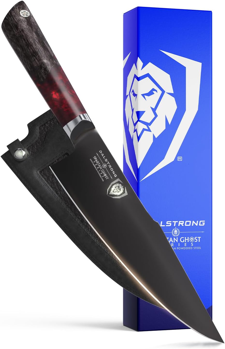Chef Knife - 8 inch - Spartan Ghost Series - American Forged S35VN Powdered Steel Kitchen Knife - Maple & Red Resin Handle - Razor Sharp Cooking Knife -Sheath Included