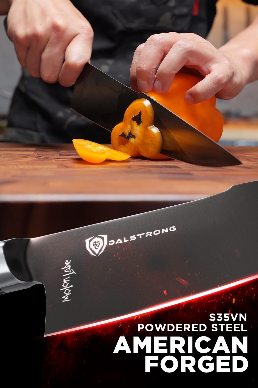 Chef Knife - 8 inch - Spartan Ghost Series - American Forged S35VN Powdered Steel Kitchen Knife - Maple & Red Resin Handle - Razor Sharp Cooking Knife -Sheath Included