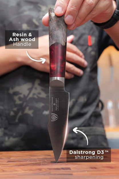 Chef Knife - 8 inch - Spartan Ghost Series - American Forged S35VN Powdered Steel Kitchen Knife - Maple & Red Resin Handle - Razor Sharp Cooking Knife -Sheath Included