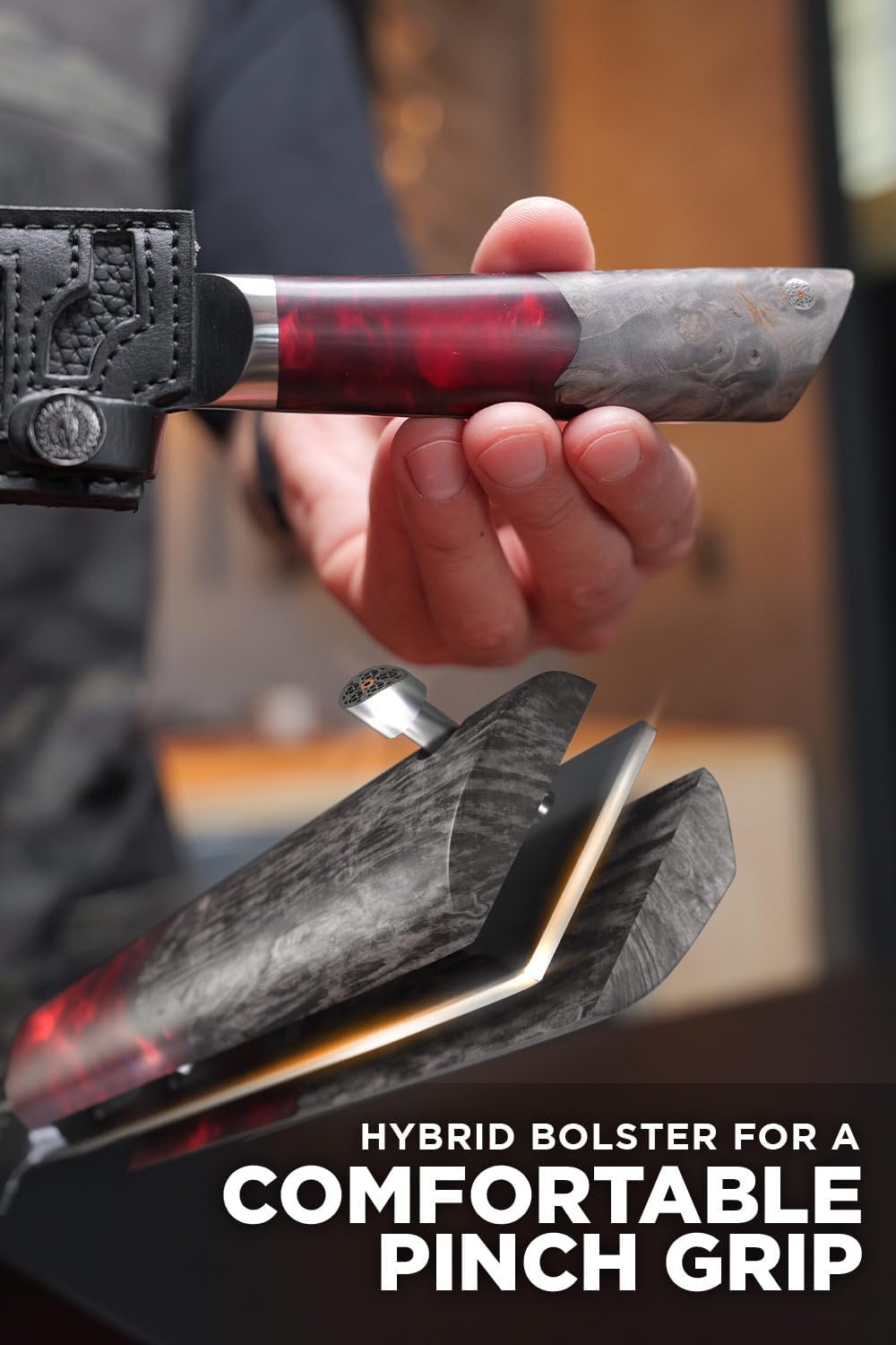 Chef Knife - 8 inch - Spartan Ghost Series - American Forged S35VN Powdered Steel Kitchen Knife - Maple & Red Resin Handle - Razor Sharp Cooking Knife -Sheath Included