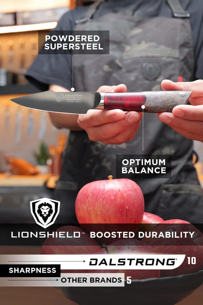 Chef Knife - 8 inch - Spartan Ghost Series - American Forged S35VN Powdered Steel Kitchen Knife - Maple & Red Resin Handle - Razor Sharp Cooking Knife -Sheath Included