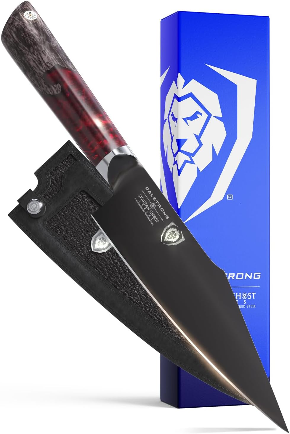 Chef Knife - 8 inch - Spartan Ghost Series - American Forged S35VN Powdered Steel Kitchen Knife - Maple & Red Resin Handle - Razor Sharp Cooking Knife -Sheath Included