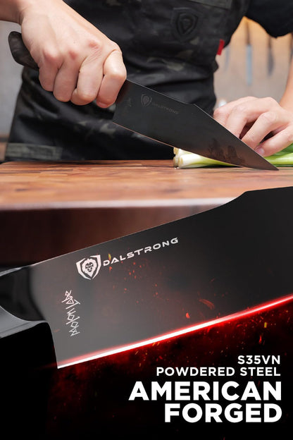 Chef Knife - 8 inch - Spartan Ghost Series - American Forged S35VN Powdered Steel Kitchen Knife - Maple & Red Resin Handle - Razor Sharp Cooking Knife -Sheath Included