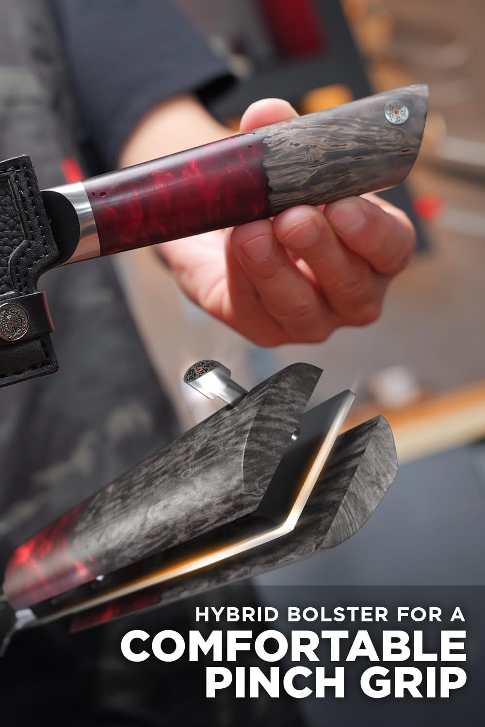 Chef Knife - 8 inch - Spartan Ghost Series - American Forged S35VN Powdered Steel Kitchen Knife - Maple & Red Resin Handle - Razor Sharp Cooking Knife -Sheath Included