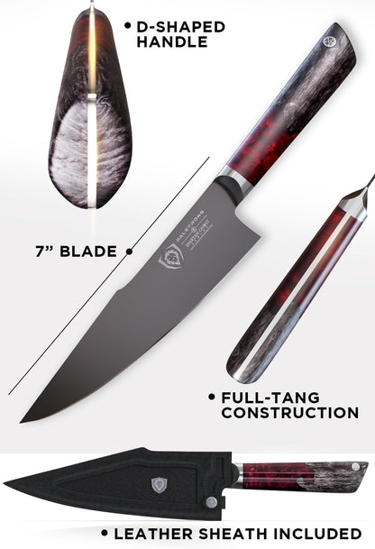 Chef Knife - 8 inch - Spartan Ghost Series - American Forged S35VN Powdered Steel Kitchen Knife - Maple & Red Resin Handle - Razor Sharp Cooking Knife -Sheath Included