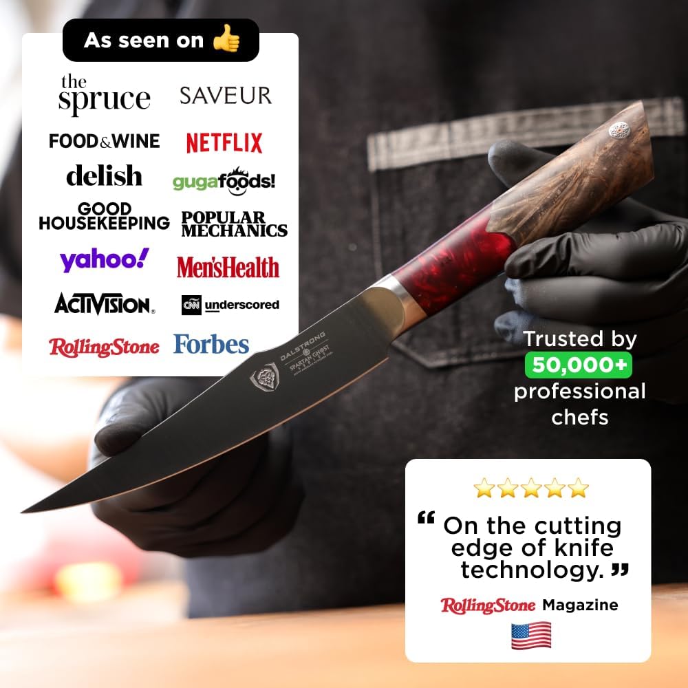 Chef Knife - 8 inch - Spartan Ghost Series - American Forged S35VN Powdered Steel Kitchen Knife - Maple & Red Resin Handle - Razor Sharp Cooking Knife -Sheath Included