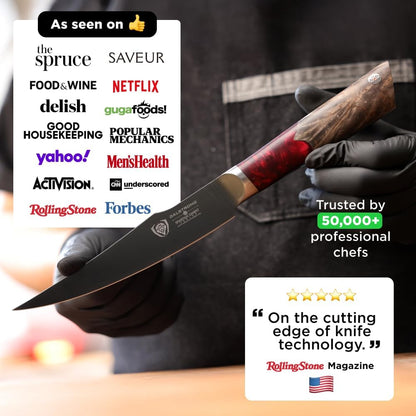 Chef Knife - 8 inch - Spartan Ghost Series - American Forged S35VN Powdered Steel Kitchen Knife - Maple & Red Resin Handle - Razor Sharp Cooking Knife -Sheath Included