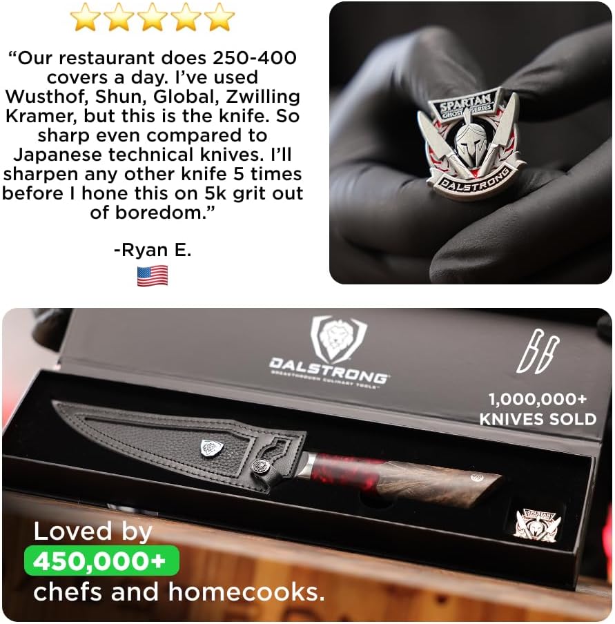Chef Knife - 8 inch - Spartan Ghost Series - American Forged S35VN Powdered Steel Kitchen Knife - Maple & Red Resin Handle - Razor Sharp Cooking Knife -Sheath Included