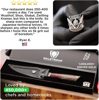 Chef Knife - 8 inch - Spartan Ghost Series - American Forged S35VN Powdered Steel Kitchen Knife - Maple & Red Resin Handle - Razor Sharp Cooking Knife -Sheath Included