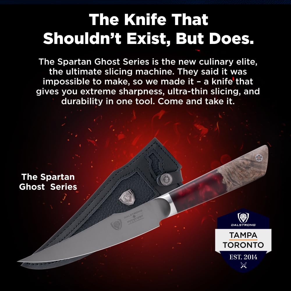 Chef Knife - 8 inch - Spartan Ghost Series - American Forged S35VN Powdered Steel Kitchen Knife - Maple & Red Resin Handle - Razor Sharp Cooking Knife -Sheath Included