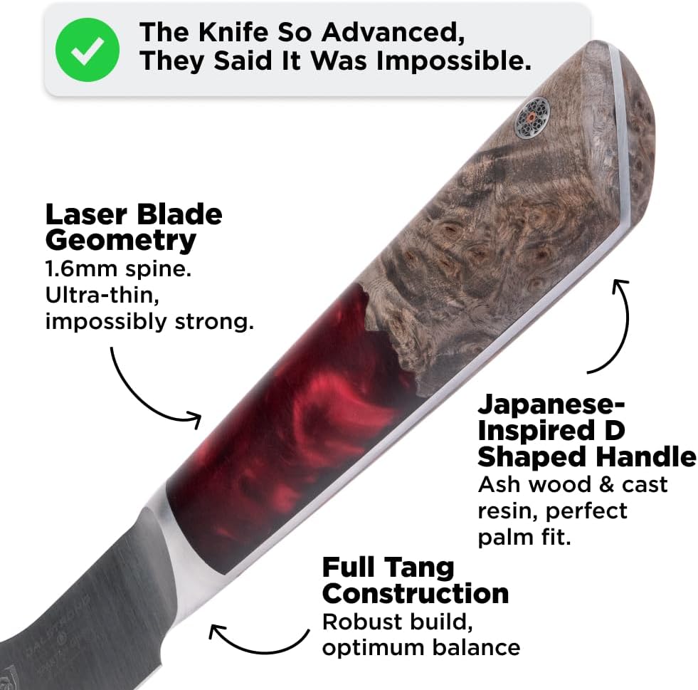 Chef Knife - 8 inch - Spartan Ghost Series - American Forged S35VN Powdered Steel Kitchen Knife - Maple & Red Resin Handle - Razor Sharp Cooking Knife -Sheath Included
