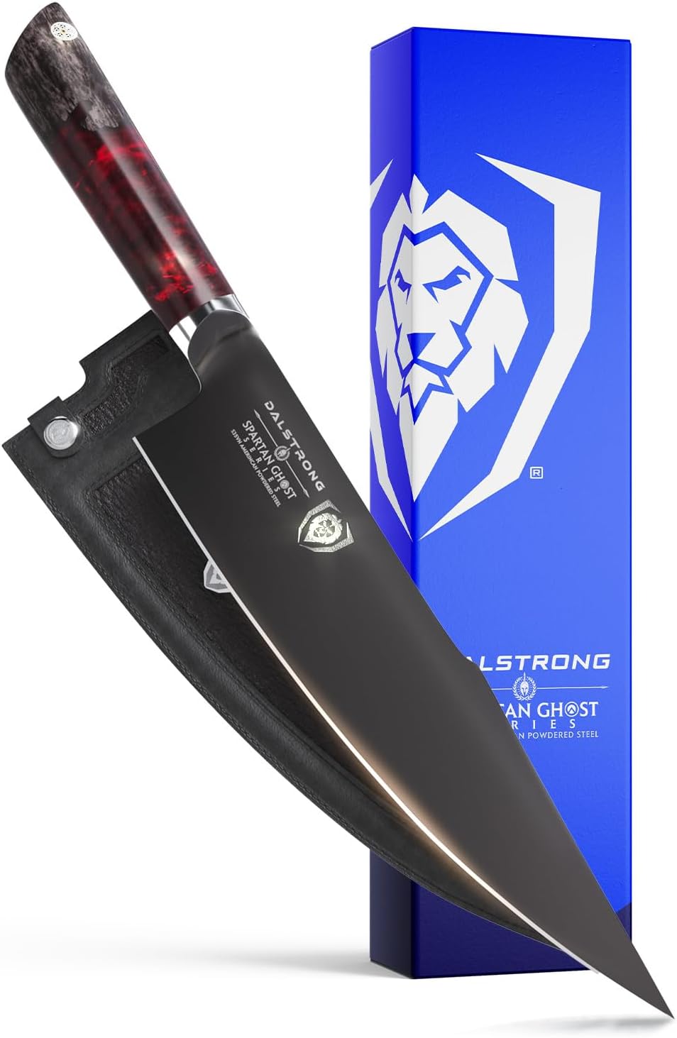 Chef Knife - 8 inch - Spartan Ghost Series - American Forged S35VN Powdered Steel Kitchen Knife - Maple & Red Resin Handle - Razor Sharp Cooking Knife -Sheath Included
