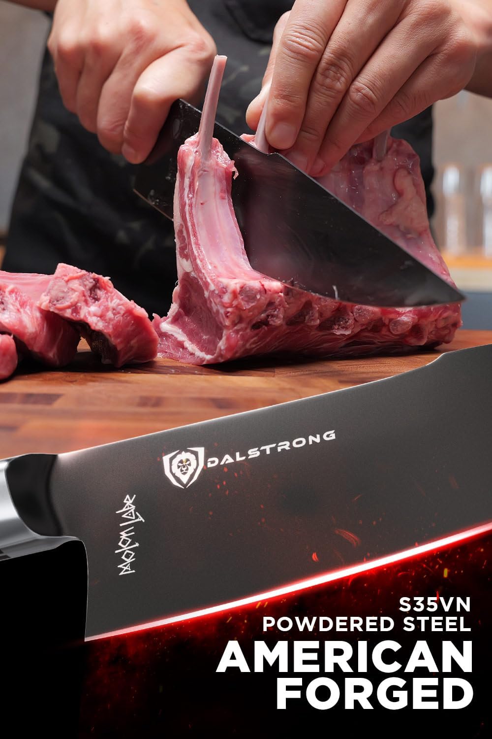 Chef Knife - 8 inch - Spartan Ghost Series - American Forged S35VN Powdered Steel Kitchen Knife - Maple & Red Resin Handle - Razor Sharp Cooking Knife -Sheath Included