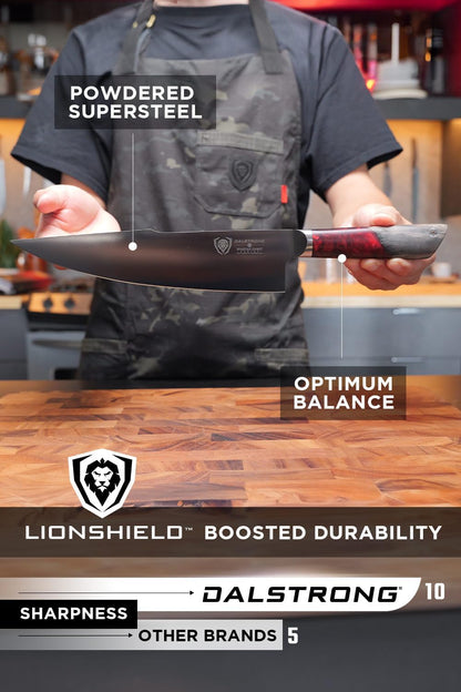 Chef Knife - 8 inch - Spartan Ghost Series - American Forged S35VN Powdered Steel Kitchen Knife - Maple & Red Resin Handle - Razor Sharp Cooking Knife -Sheath Included