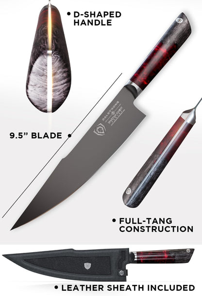 Chef Knife - 8 inch - Spartan Ghost Series - American Forged S35VN Powdered Steel Kitchen Knife - Maple & Red Resin Handle - Razor Sharp Cooking Knife -Sheath Included