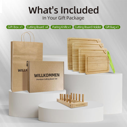 Bamboo Cutting Board Set for Kitchen, 4-Piece Labled Cuttingg Boards