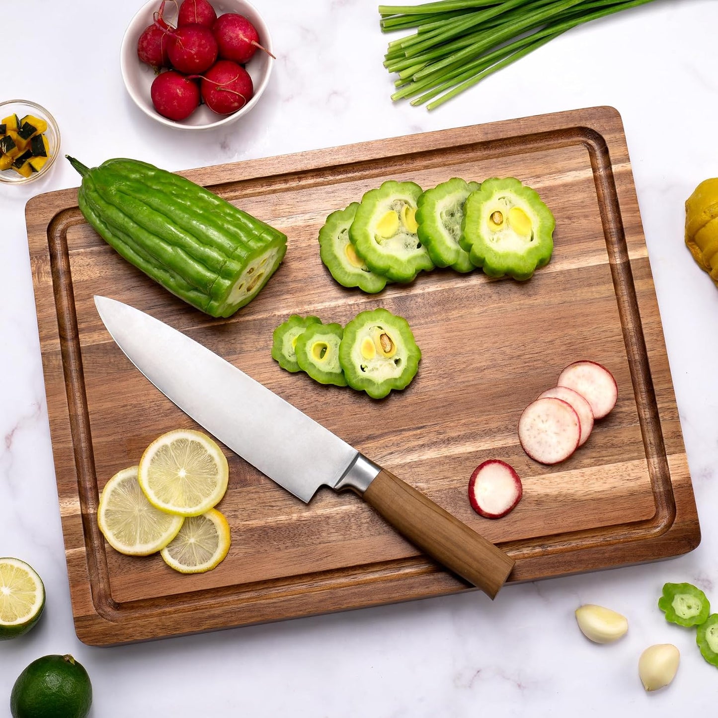 Bamboo Cutting Board Set for Kitchen, 4-Piece Labled Cuttingg Boards