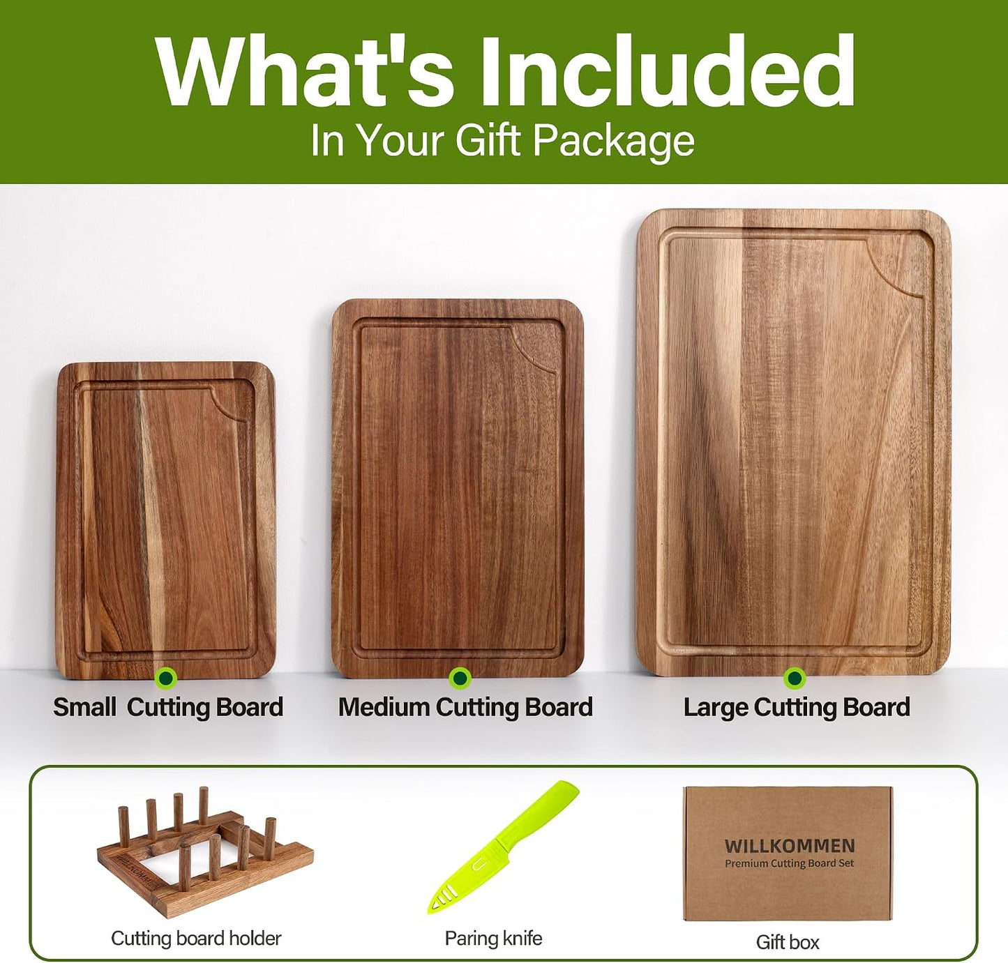 Bamboo Cutting Board Set for Kitchen, 4-Piece Labled Cuttingg Boards