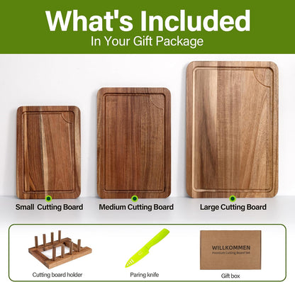 Bamboo Cutting Board Set for Kitchen, 4-Piece Labled Cuttingg Boards