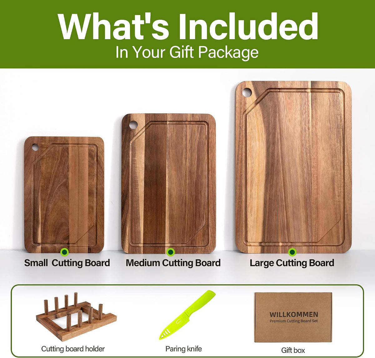 Bamboo Cutting Board Set for Kitchen, 4-Piece Labled Cuttingg Boards