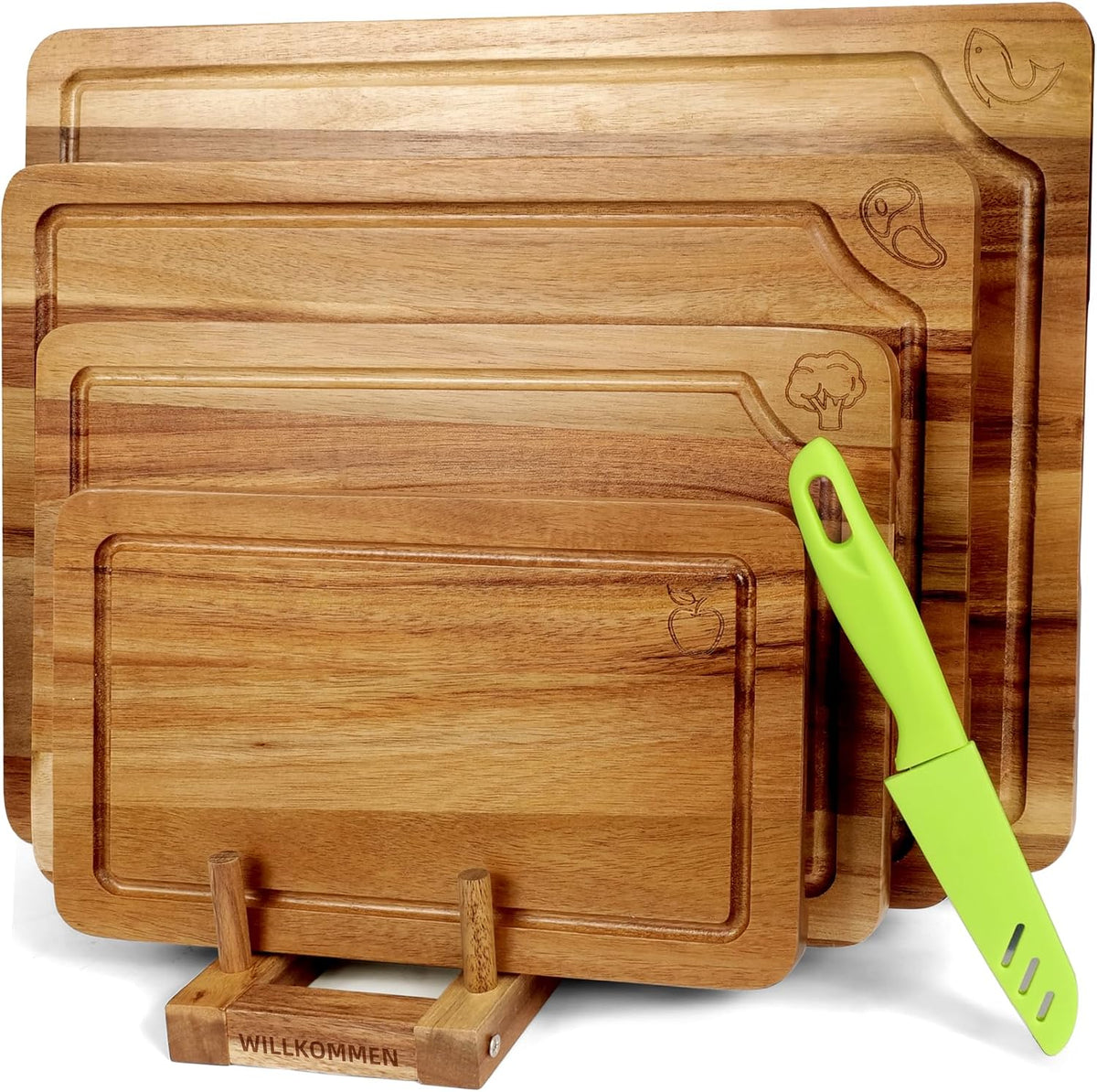 Bamboo Cutting Board Set for Kitchen, 4-Piece Labled Cuttingg Boards