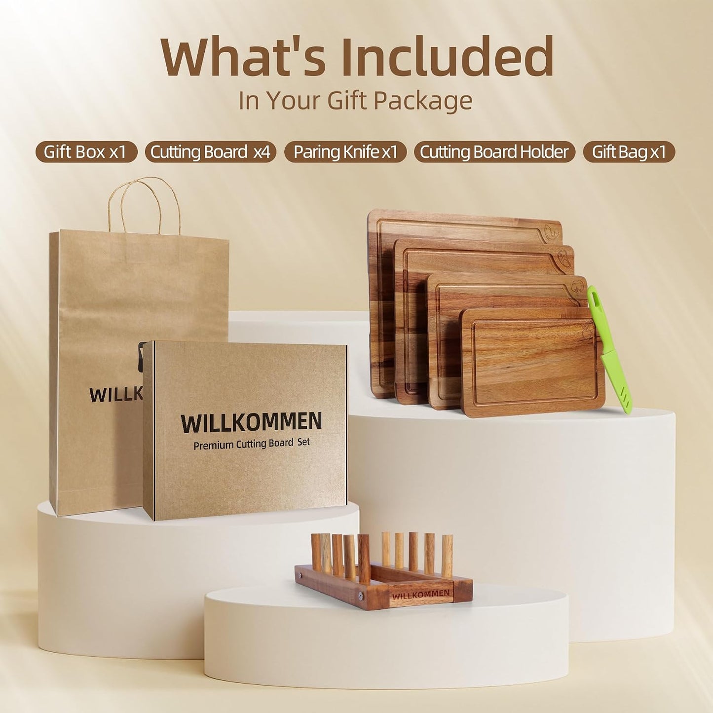 Bamboo Cutting Board Set for Kitchen, 4-Piece Labled Cuttingg Boards