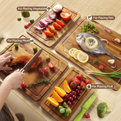 Bamboo Cutting Board Set for Kitchen, 4-Piece Labled Cuttingg Boards