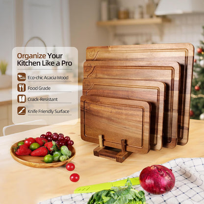 Bamboo Cutting Board Set for Kitchen, 4-Piece Labled Cuttingg Boards