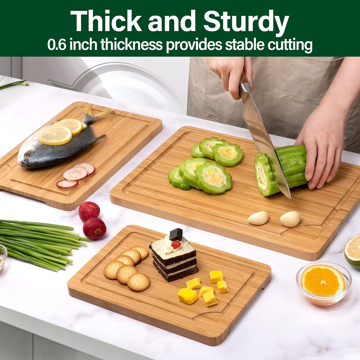 Bamboo Cutting Board Set for Kitchen, 4-Piece Labled Cuttingg Boards