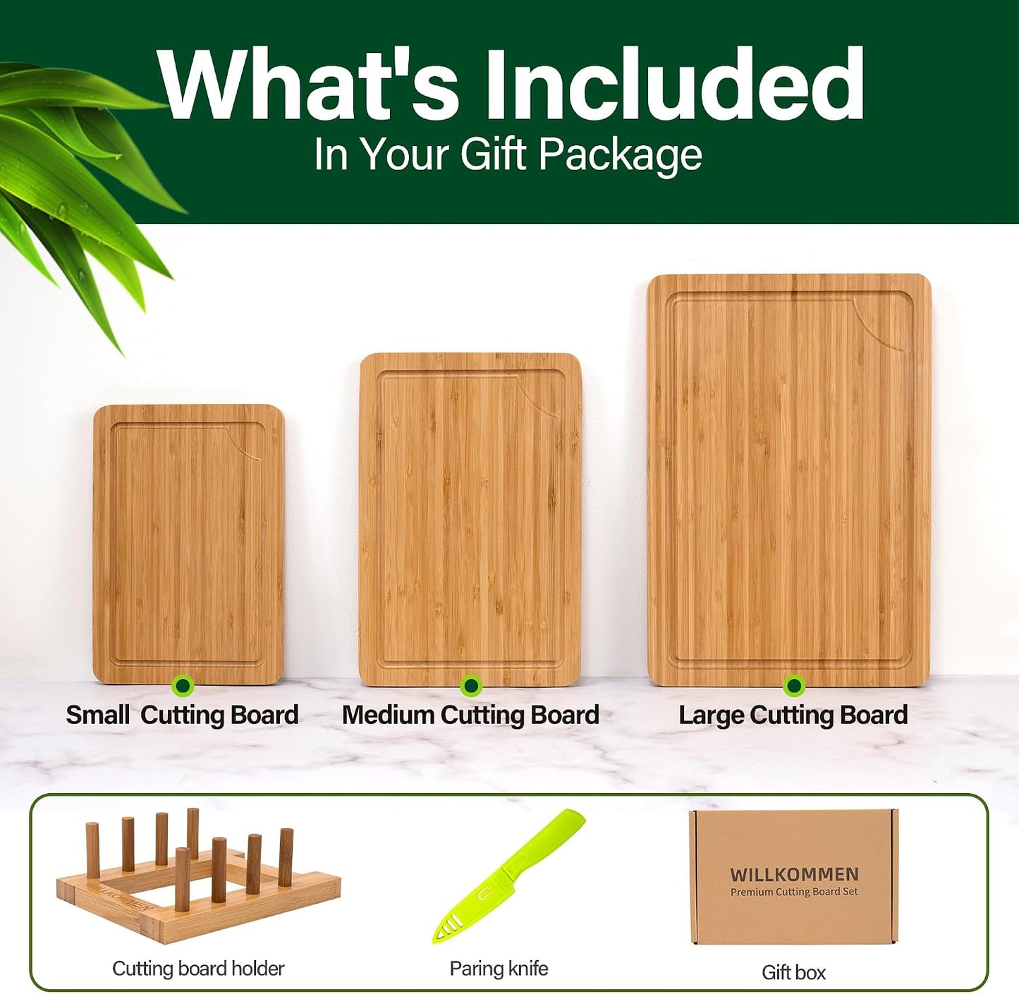 Bamboo Cutting Board Set for Kitchen, 4-Piece Labled Cuttingg Boards