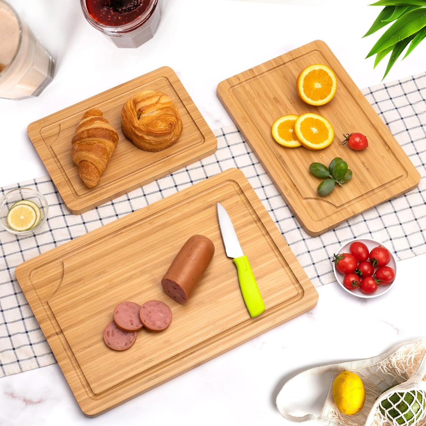 Bamboo Cutting Board Set for Kitchen, 4-Piece Labled Cuttingg Boards