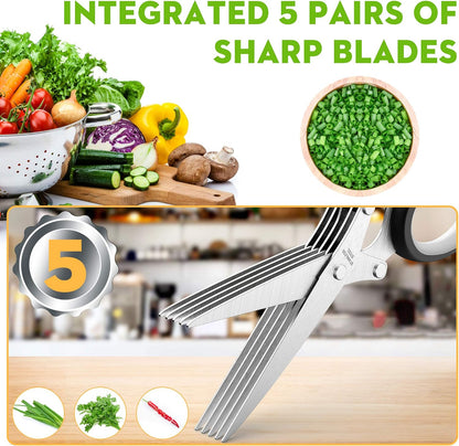 Herb Scissors with 5 Blades and Cover, New Kitchen Gadget 2026