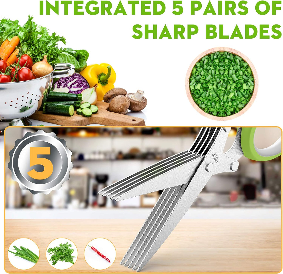 Herb Scissors with 5 Blades and Cover, New Kitchen Gadget 2026