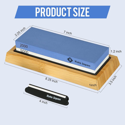 Combination Dual Sided 2000-5000 Grit Diamond Knife Sharpener Whetstone Set for Coarse Sharpening & Fine Polishing. Water Stone Kit | Adjustable Bamboo Holder Base | Precision Blade Guide