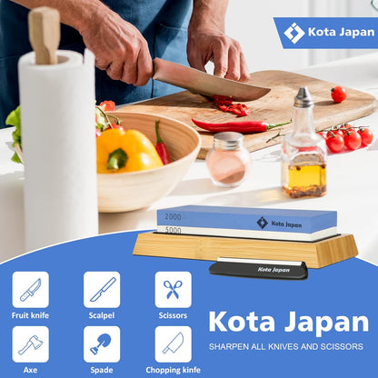 Combination Dual Sided 2000-5000 Grit Diamond Knife Sharpener Whetstone Set for Coarse Sharpening & Fine Polishing. Water Stone Kit | Adjustable Bamboo Holder Base | Precision Blade Guide