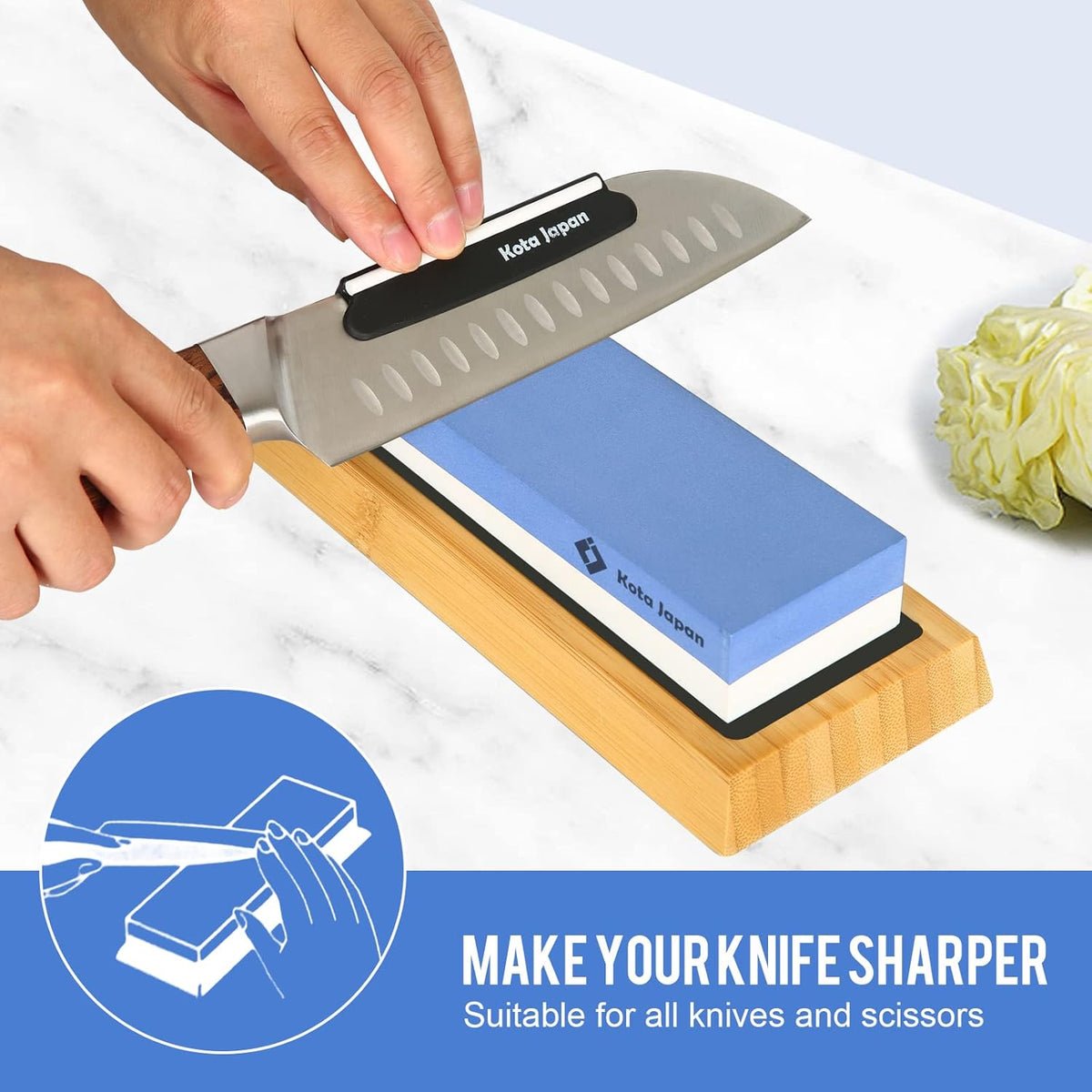 Combination Dual Sided 2000-5000 Grit Diamond Knife Sharpener Whetstone Set for Coarse Sharpening & Fine Polishing. Water Stone Kit | Adjustable Bamboo Holder Base | Precision Blade Guide