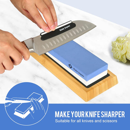Combination Dual Sided 2000-5000 Grit Diamond Knife Sharpener Whetstone Set for Coarse Sharpening & Fine Polishing. Water Stone Kit | Adjustable Bamboo Holder Base | Precision Blade Guide