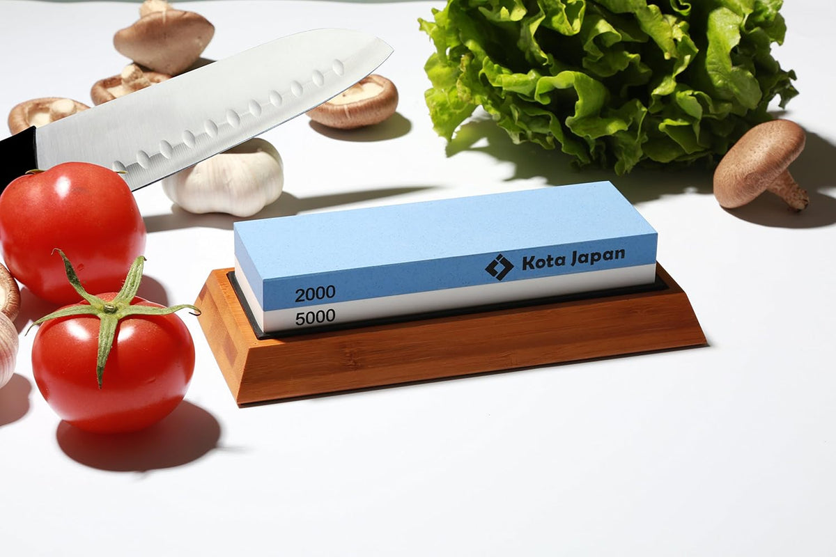 Combination Dual Sided 2000-5000 Grit Diamond Knife Sharpener Whetstone Set for Coarse Sharpening & Fine Polishing. Water Stone Kit | Adjustable Bamboo Holder Base | Precision Blade Guide