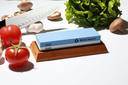 Combination Dual Sided 2000-5000 Grit Diamond Knife Sharpener Whetstone Set for Coarse Sharpening & Fine Polishing. Water Stone Kit | Adjustable Bamboo Holder Base | Precision Blade Guide