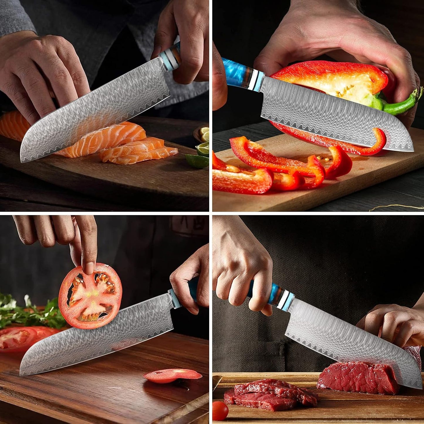 Kuwata Santoku Knife, Professional Japanese VG10 Damascus Steel Kitchen Santoku Knife, Ergonomic Wood Chef Knife Handle, Super Sharp Chefs Knives with Gift Box