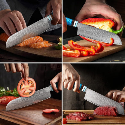 Kuwata Santoku Knife, Professional Japanese VG10 Damascus Steel Kitchen Santoku Knife, Ergonomic Wood Chef Knife Handle, Super Sharp Chefs Knives with Gift Box