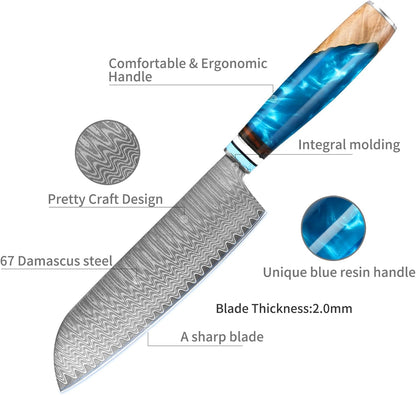 Kuwata Santoku Knife, Professional Japanese VG10 Damascus Steel Kitchen Santoku Knife, Ergonomic Wood Chef Knife Handle, Super Sharp Chefs Knives with Gift Box