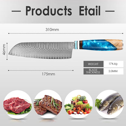 Kuwata Santoku Knife, Professional Japanese VG10 Damascus Steel Kitchen Santoku Knife, Ergonomic Wood Chef Knife Handle, Super Sharp Chefs Knives with Gift Box