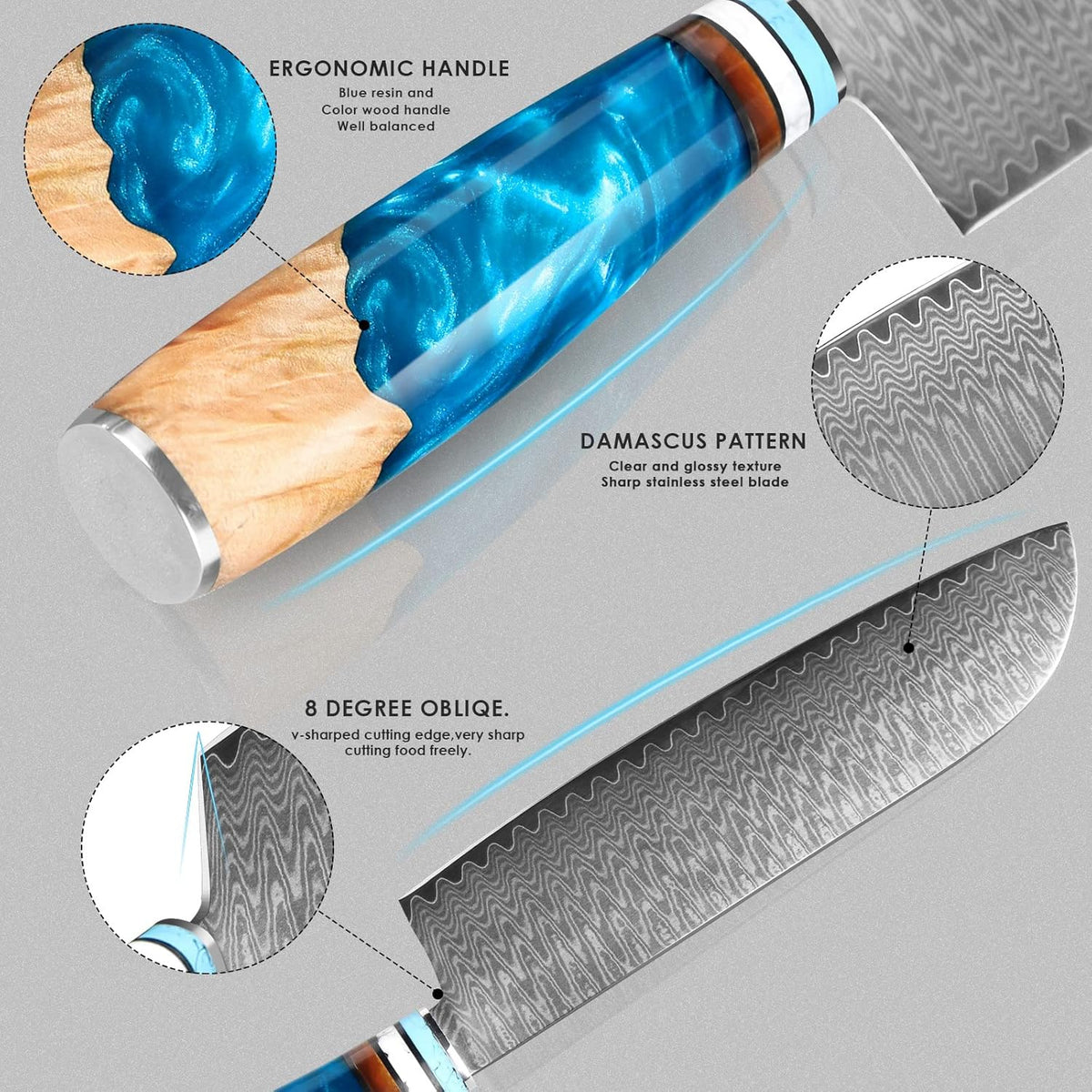 Kuwata Santoku Knife, Professional Japanese VG10 Damascus Steel Kitchen Santoku Knife, Ergonomic Wood Chef Knife Handle, Super Sharp Chefs Knives with Gift Box