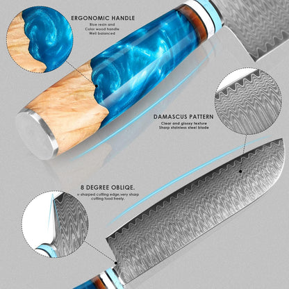 Kuwata Santoku Knife, Professional Japanese VG10 Damascus Steel Kitchen Santoku Knife, Ergonomic Wood Chef Knife Handle, Super Sharp Chefs Knives with Gift Box