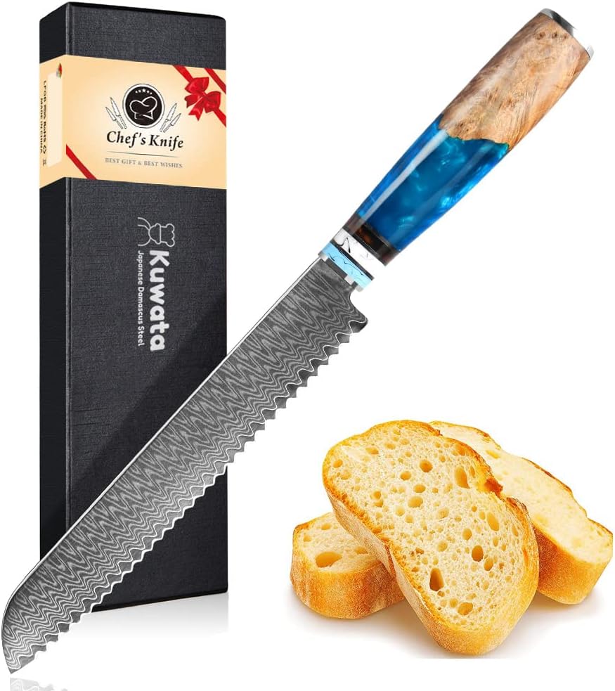 Kuwata Santoku Knife, Professional Japanese VG10 Damascus Steel Kitchen Santoku Knife, Ergonomic Wood Chef Knife Handle, Super Sharp Chefs Knives with Gift Box