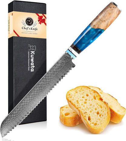 Kuwata Santoku Knife, Professional Japanese VG10 Damascus Steel Kitchen Santoku Knife, Ergonomic Wood Chef Knife Handle, Super Sharp Chefs Knives with Gift Box