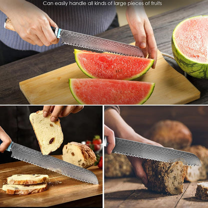 Kuwata Santoku Knife, Professional Japanese VG10 Damascus Steel Kitchen Santoku Knife, Ergonomic Wood Chef Knife Handle, Super Sharp Chefs Knives with Gift Box