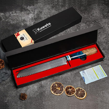 Kuwata Santoku Knife, Professional Japanese VG10 Damascus Steel Kitchen Santoku Knife, Ergonomic Wood Chef Knife Handle, Super Sharp Chefs Knives with Gift Box